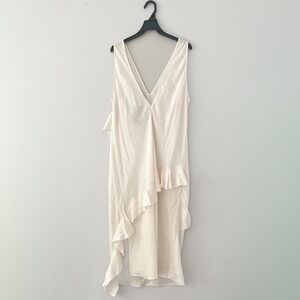 H&M Ruffle Asymmetric Midi Dress Womens XL Cream NWT V-Neck Sleeveless Textured